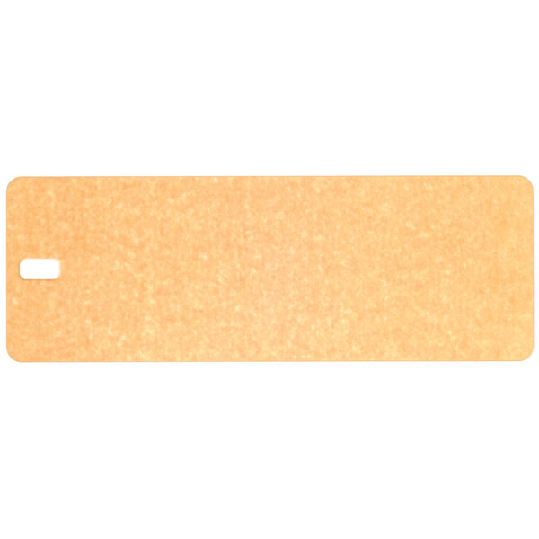 A rectangular tag for an Epicurean Richlite bread serving board with a hole in it.