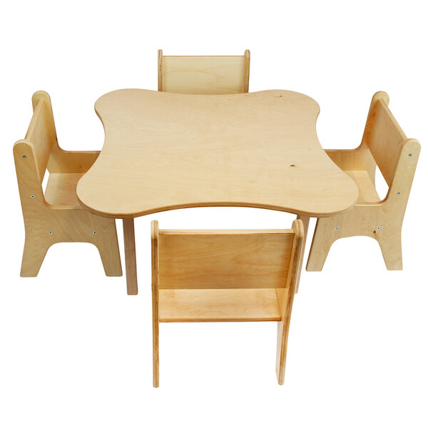 A Whitney Brothers wooden toddler chair with a backrest.