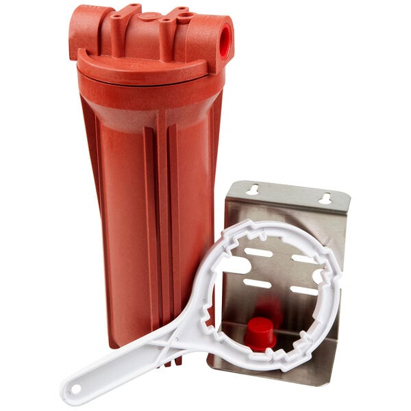 A red and white scale prevention system for dishwashers.