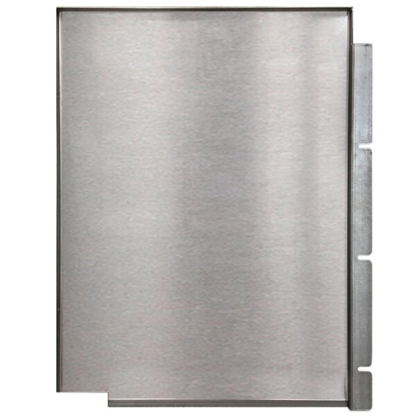 A metal splash panel with a silver background.