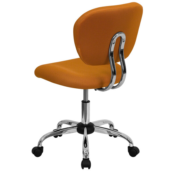 An orange Flash Furniture office chair with chrome base and wheels.