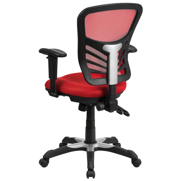 A red and black Flash Furniture office chair.