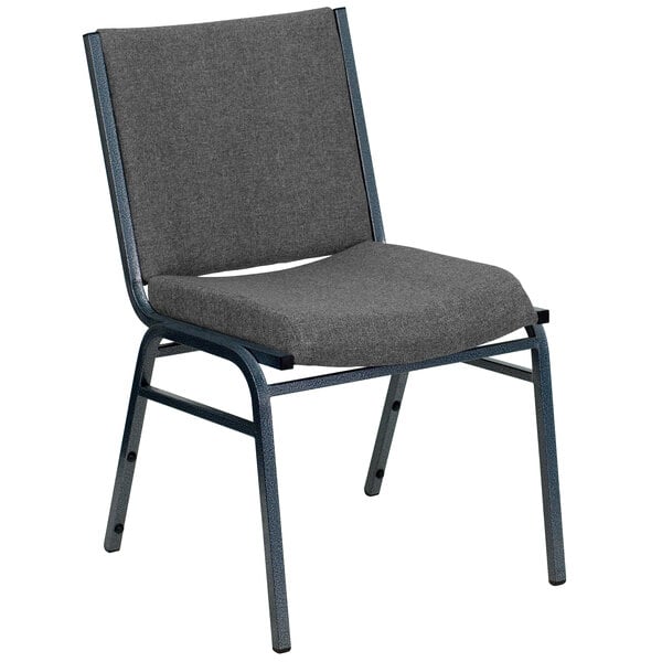 a grey chair with a black frame