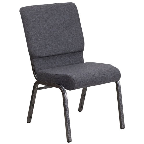 a grey chair with metal legs