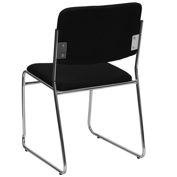 A Flash Furniture black fabric banquet chair with chrome legs.