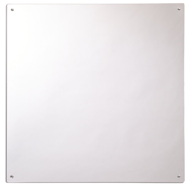 A white square kids mirror with metal screws.