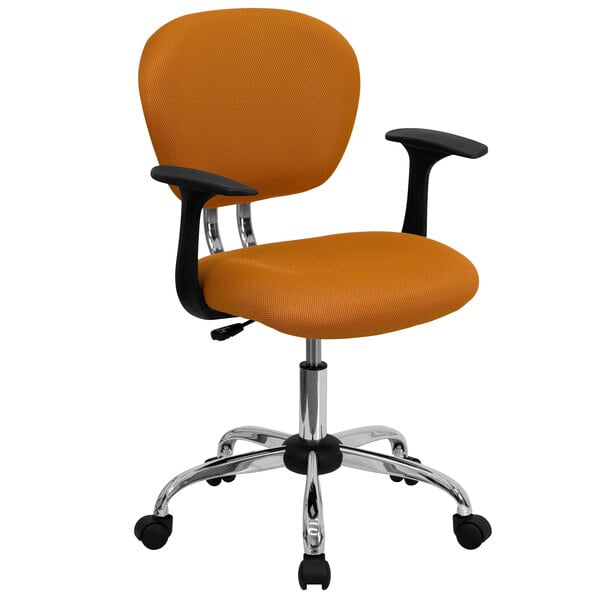 An orange Flash Furniture office chair with black mesh.