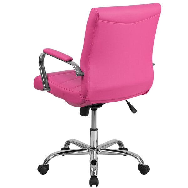 A pink Flash Furniture office chair with chrome legs and wheels.