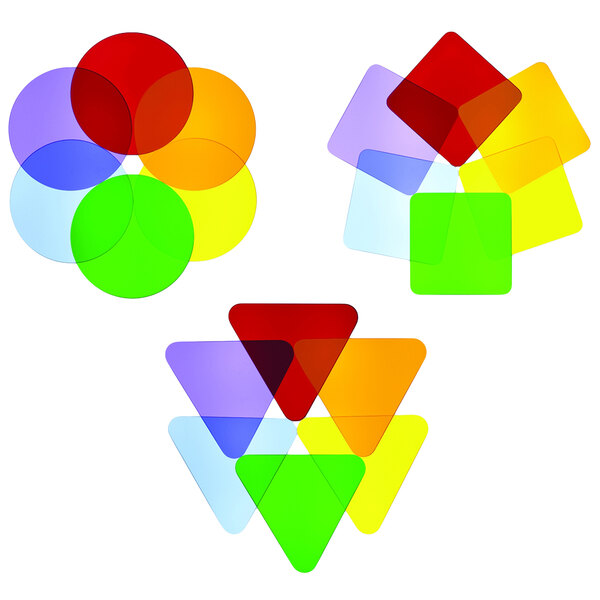 A Whitney Brothers Children's Acrylic Color Wheel with three shapes in different colors.