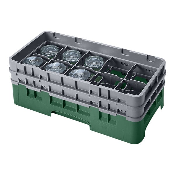 Cambro 10HS434119 Sherwood Green Camrack 10 Compartment 5 1/4" Half Size Glass Rack with 2 Extenders