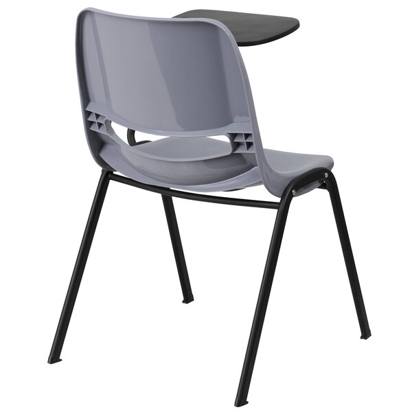 A gray Flash Furniture ergonomic chair with a left handed flip-up tablet arm over a black surface.