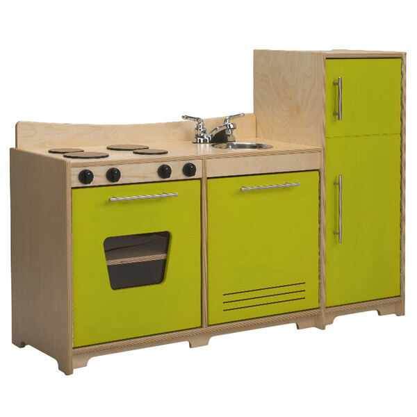 A Whitney Brothers wooden kitchen with a sink and cupboard.