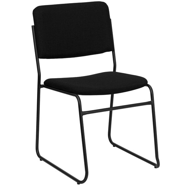 A Flash Furniture black fabric banquet chair with a black metal sled base.