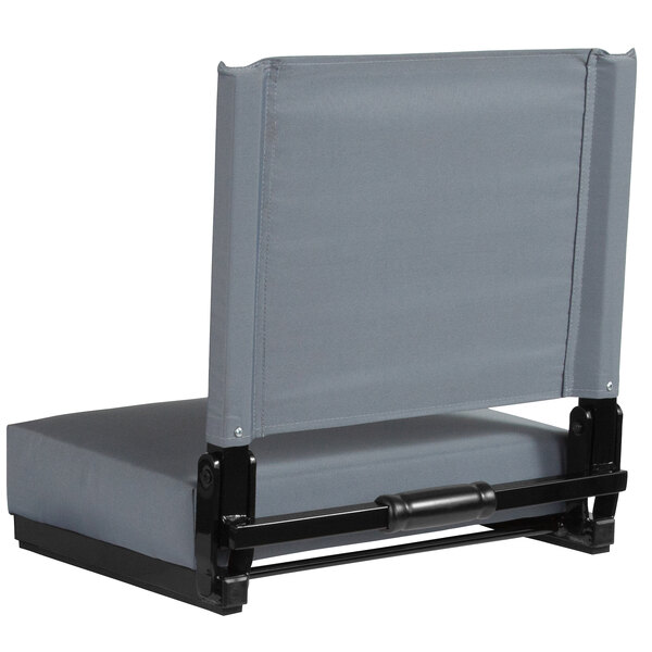 A grey Flash Furniture grandstand chair with black frame.