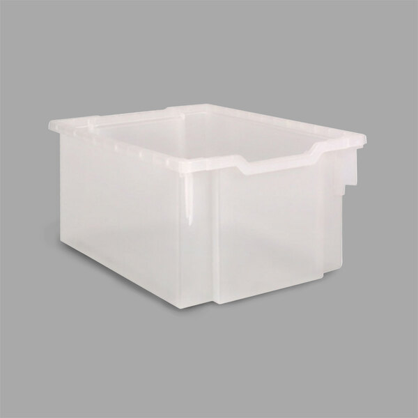 A translucent plastic tray with a lid.