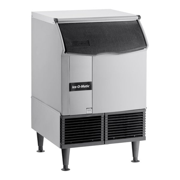 An undercounter air-cooled ice machine with a built-in storage bin.