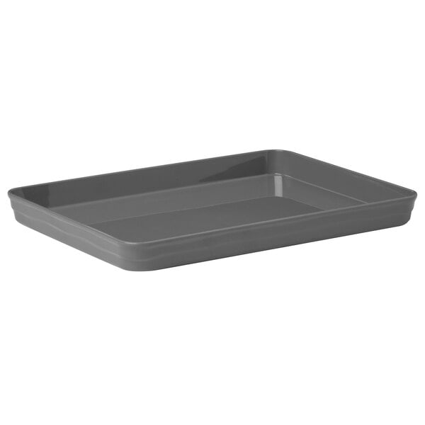 An American Metalcraft Del Mar rectangular gray plastic lid on a tray.