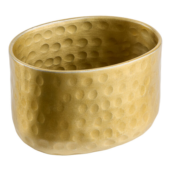 An American Metalcraft gold aluminum sugar packet holder with a textured surface.