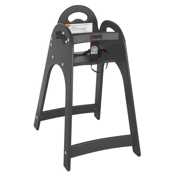 A black Koala Kare baby high chair with a tray and a handle.
