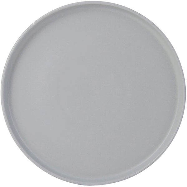 A Tuxton TuxTrendz Zion matte gray china plate with straight sides.