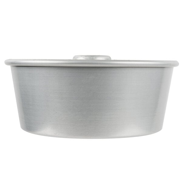 A silver Chicago Metallic Angel Food cake pan with a lid.