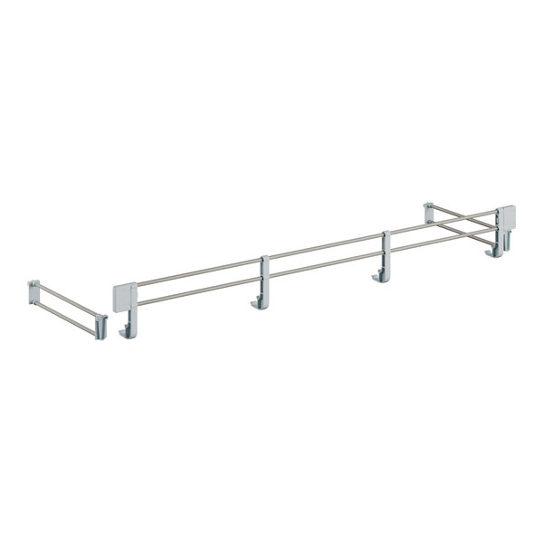 A metal shelf rail with two metal bars on it.