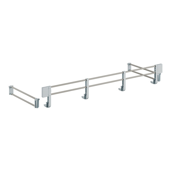 A close-up of a Cambro metal shelf rail kit with metal rods.
