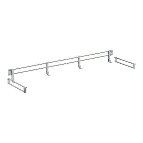 A metal bar with metal rods and hooks.