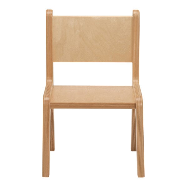 A Whitney Brothers wooden children's chair with a natural seat and back.