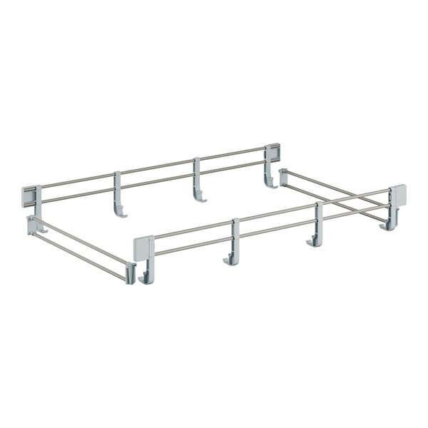 A white metal Cambro shelf rail kit with four bars and a pair of hooks.