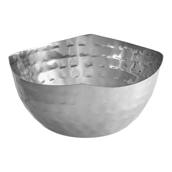 An American Metalcraft stainless steel snack bowl with a curved design.