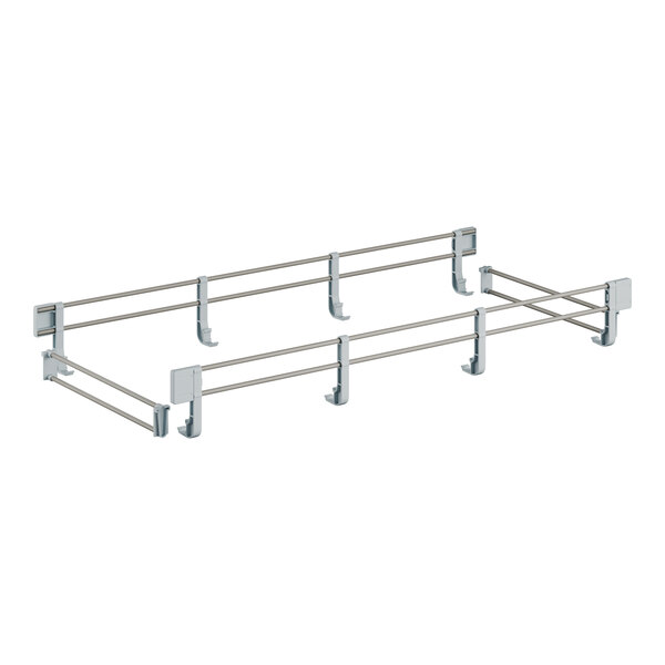 A pair of metal poles with two bars for shelves.