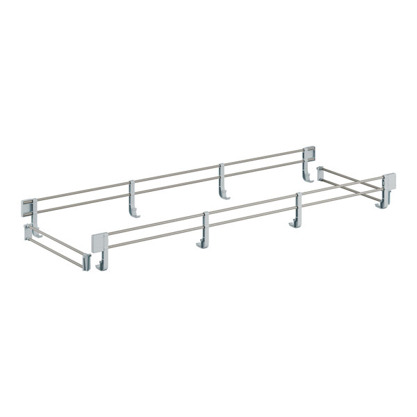 A metal frame with metal rods for a Cambro shelving unit.