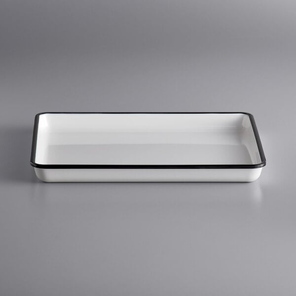 An American Metalcraft white rectangular melamine serving tray with black trim.