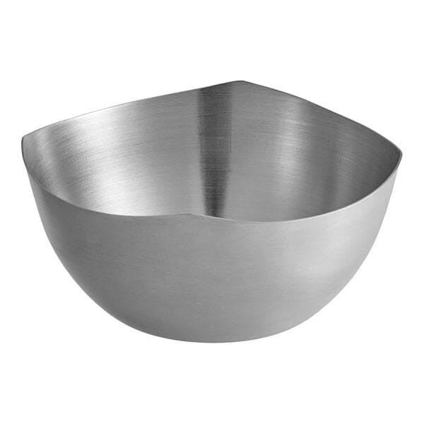 An American Metalcraft stainless steel snack bowl with a curved shape.
