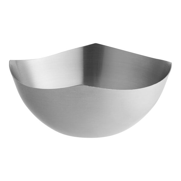 An American Metalcraft stainless steel bowl with a curved edge.