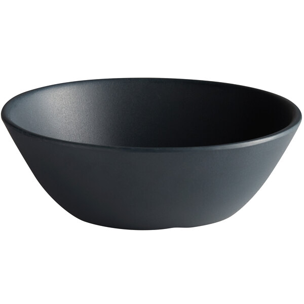 A black Carlisle melamine bouillon bowl with a white background.