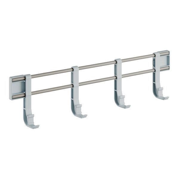 A white metal side rail kit with hooks for a Cambro Camshelving® unit.
