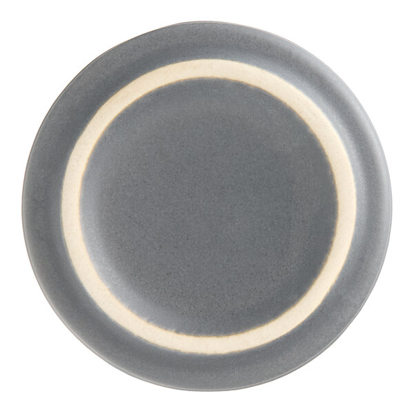 An American Metalcraft grey porcelain sauce cup with ribbed sides.