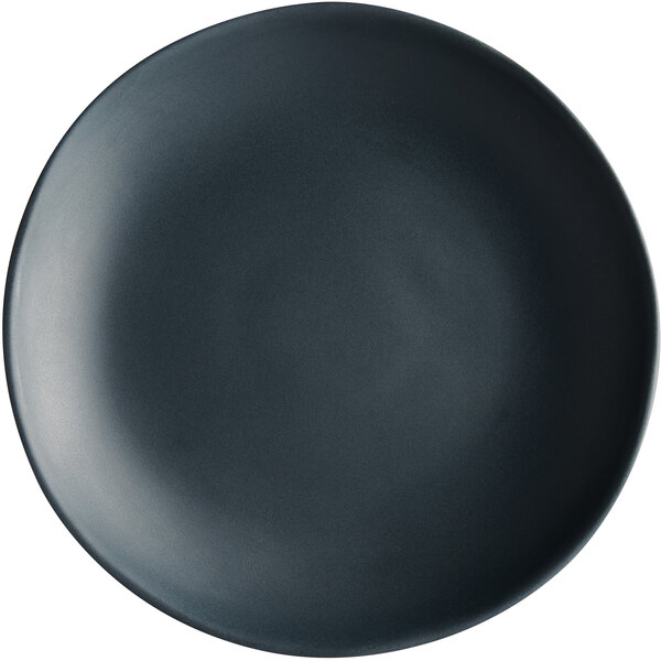 A dark grey Carlisle Melamine salad plate with a textured rim.