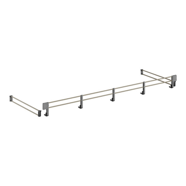 A metal railing with two metal bars on it.