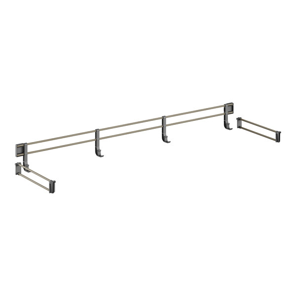 A white metal railing with two metal bars.