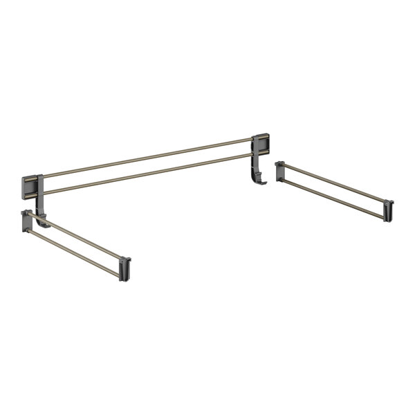 A metal rod with two metal bars and hooks.