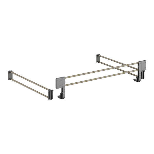A pair of metal rails that attach to a metal frame for Cambro Camshelving.