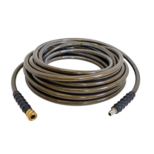 a coiled black and gold hose