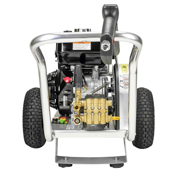 A Simpson pressure washer with a hose attached.