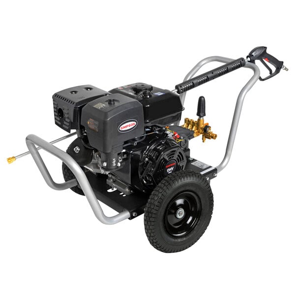 A black Simpson gas powered pressure washer with a black handle.