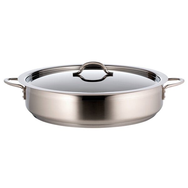 Bon Chef 60032CF-2TONESS Classic Country French Collection 9 Qt. Two Tone  Stainless Steel Induction Brazier Pan with Lid