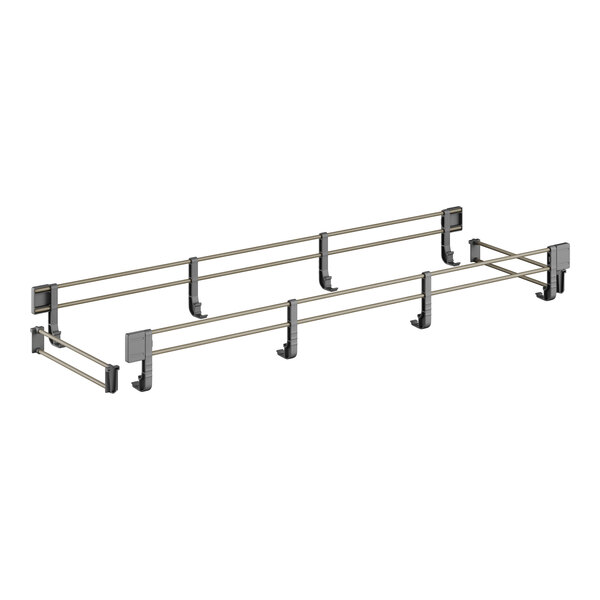 A white metal shelf rail kit with four metal bars.