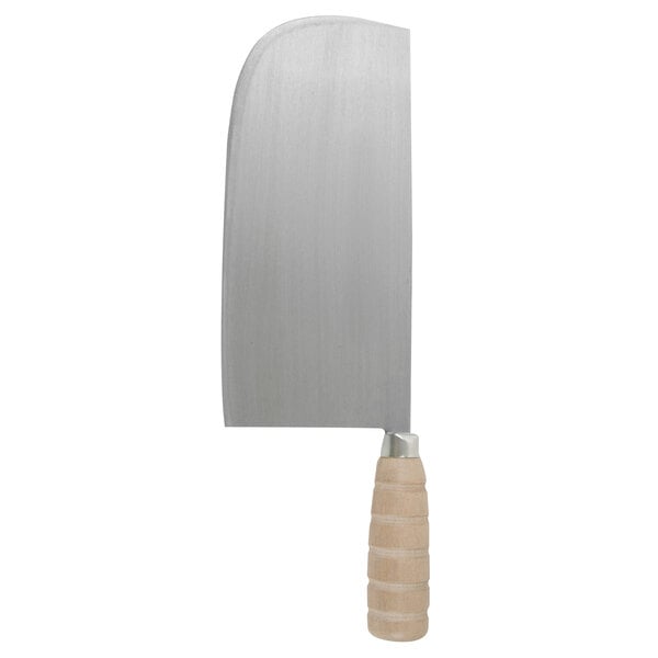 A Thunder Group Shanghai Ping cleaver with a wooden handle.